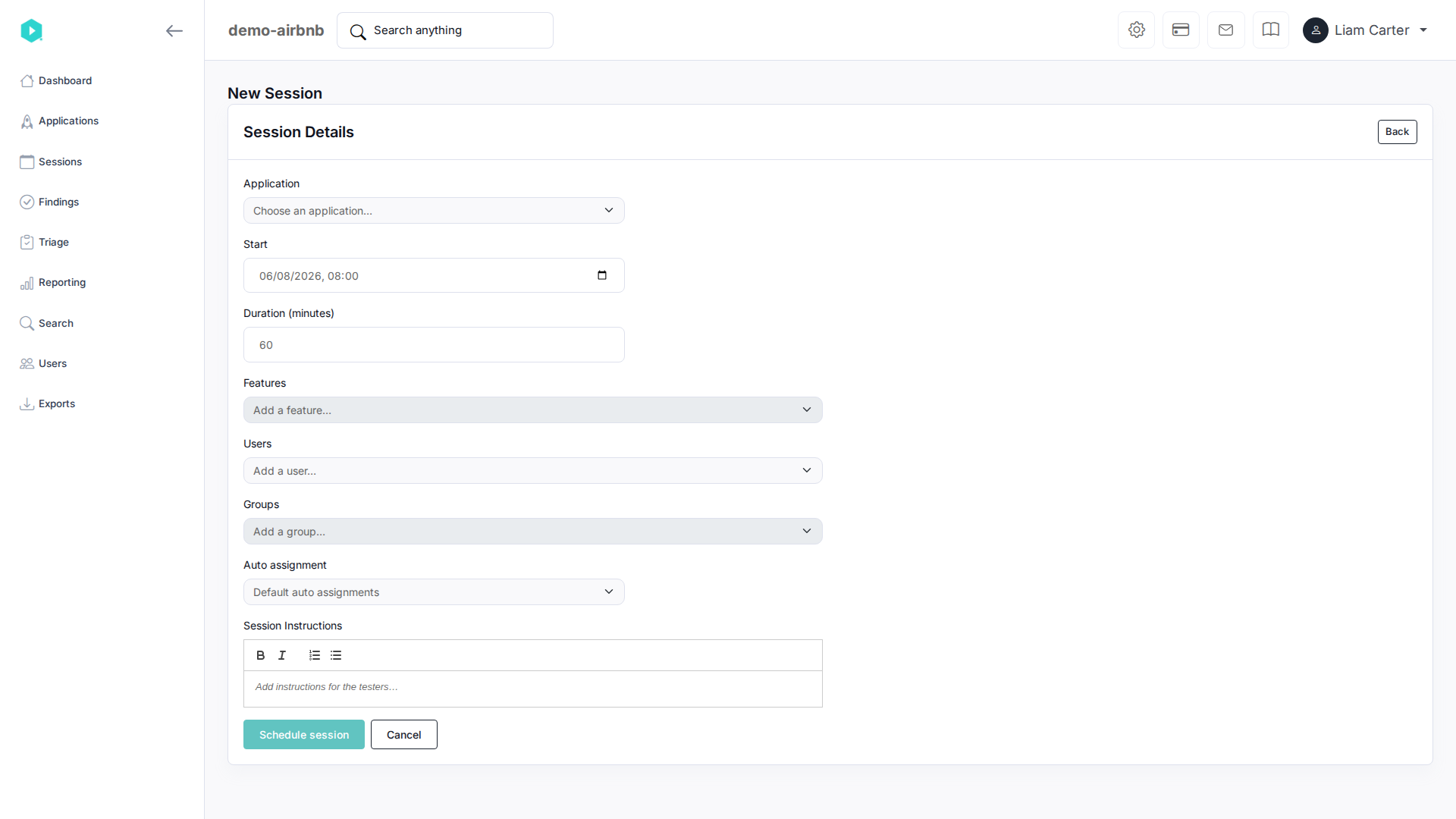 Create a new session in just a few clicks